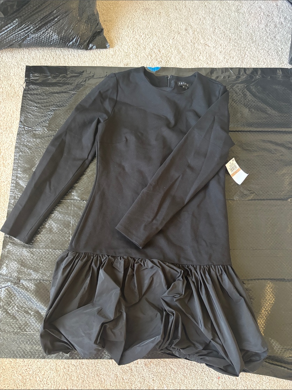 Black Long Sleeve Dress with Ruffled Hem